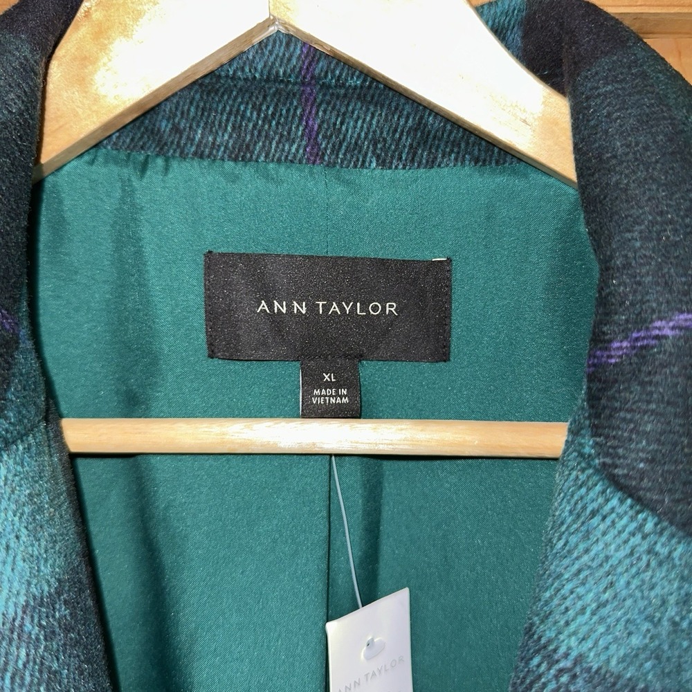 New Ann Taylor Green Tartan Plaid Wool Blend Chesterfield Coat‎ Women's XL $258 - Picture 2 of 8